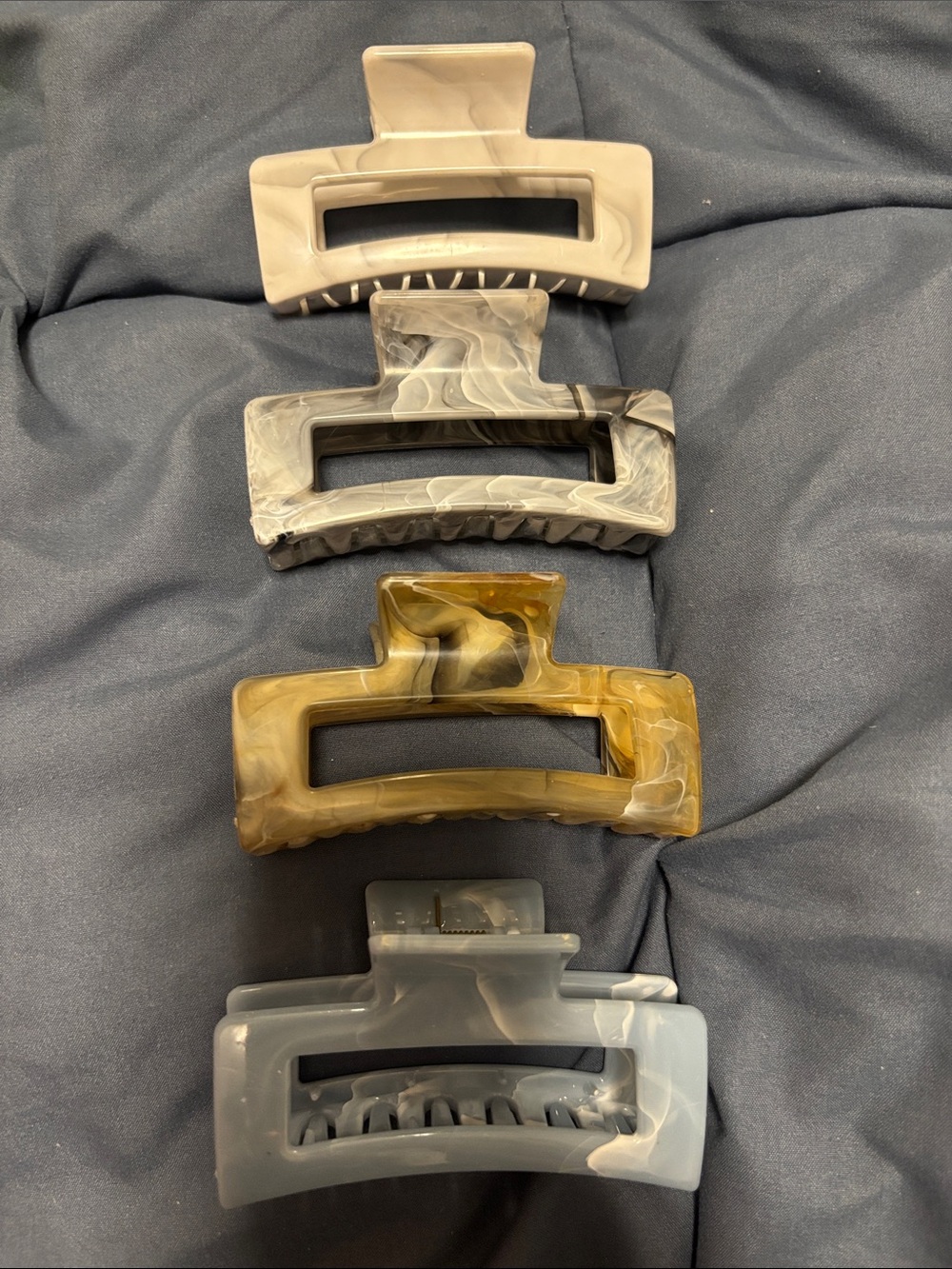 Marbled Resin Rectangle Jaw Clips - Neutral Mix (Set of 4)